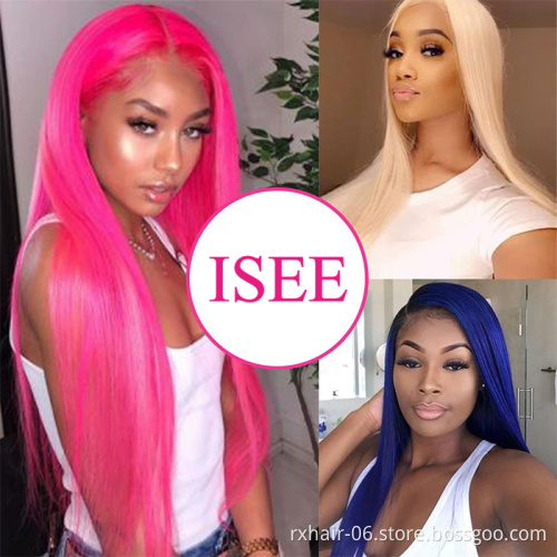 ISEE Wholesale 13X4 Pre Plucked Transparent Lace Front Wig Human Hair,Blonde 613 HD Full Lace Human Hair Wig For Black Women